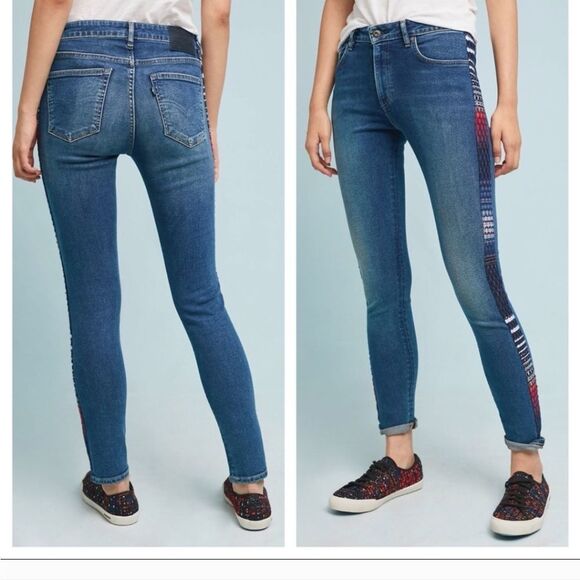 Anthropology Levi's Crafted woven side panels denim high waisted jeans‎ size 27 - Picture 1 of 15